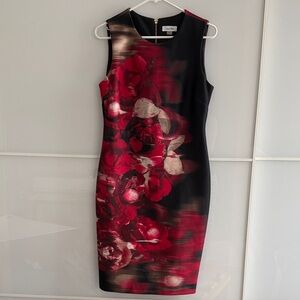 Calvin Klein Black and Red Rose Midi Dress